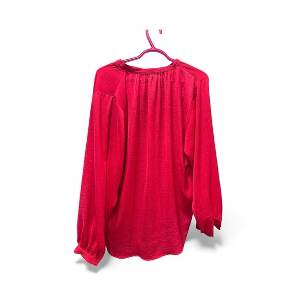 H&M Red Blouse • High-Low Hem • Long Sleeve V-Neck • Size 6 - Picture 3 of 4